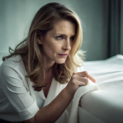 pilling sheets with a concerned lady